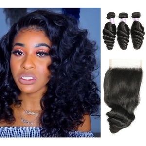 3 Bundles Malaysian Loose Wave Hair + 4x4 Closure
